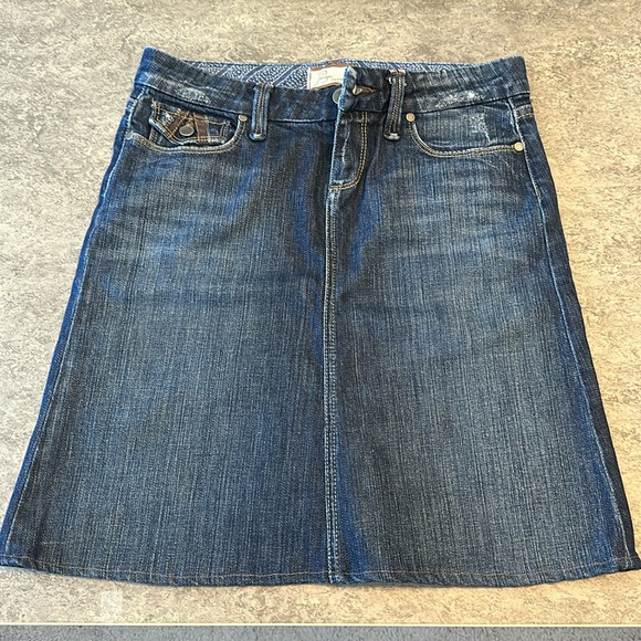 Paige Fairfax jean mini skirt, embroidered flap pockets, size 27 - Picture 4 of 12